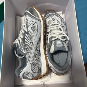 Bottega Veneta White and Gray Mesh Sneakers